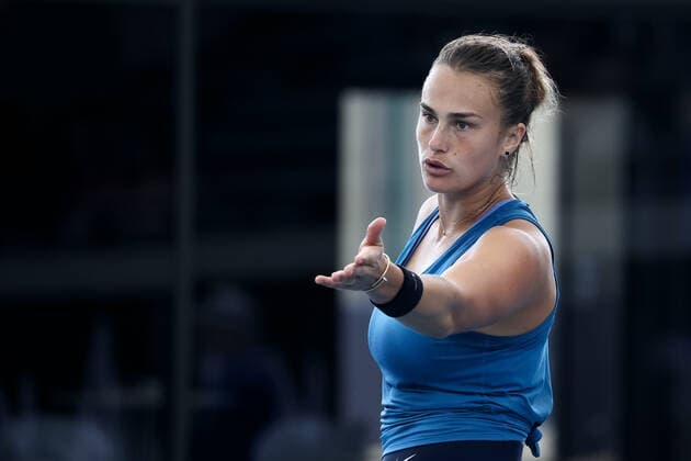 ADELAIDE, AUSTRALIA - JANUARY 05: Aryna Sabalenka of Belarus reacts on a point during the WTA, Tennis Damen singles match between Kaja Juvan of Slovenia and Aryna Sabalenka of Belarus on day three of the Adelaide International tennis tournament at Memorial Drive on January 05, 2022 in Adelaide, Australia. (Photo by Peter Mundy Speed Media Icon Sportswire) TENNIS: JAN 05 Adelaide International Icon220105057