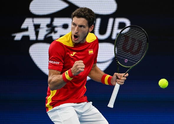 TENNIS ATP, Tennis Herren CUP, Pablo Carreno Busta of Team Spain celebrates during his match against Filip Krajinovic of Team Serbia on Day 5 of the ATP Cup tennis tournament at the Ken Rosewall Arena in Sydney, Wednesday, January 5, 2022. ( NO ARCHIVING, EDITORIAL USE ONLY, NO USE IN BOOKS WITHOUT CONSENT SYDNEY NSW AUSTRALIA  Copyright: xJAMESxGOURLEYx 20220105001610952848