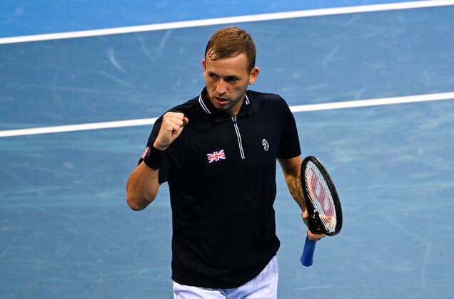 Mandatory Credit: Photo by James Gourley Shutterstock (12709936c) Daniel Evans of Team Great Britain celebrates during his ATP, Tennis Herren Cup Group Match against Team USA ATP Cup, Tennis, Qudos Bank Arena, Sydney, Australia - 06 Jan 2022 ATP Cup, Tennis, Qudos Bank Arena, Sydney, Australia - 06 Jan 2022  Copyright: xJamesxGourley Shutterstockx 12709936c