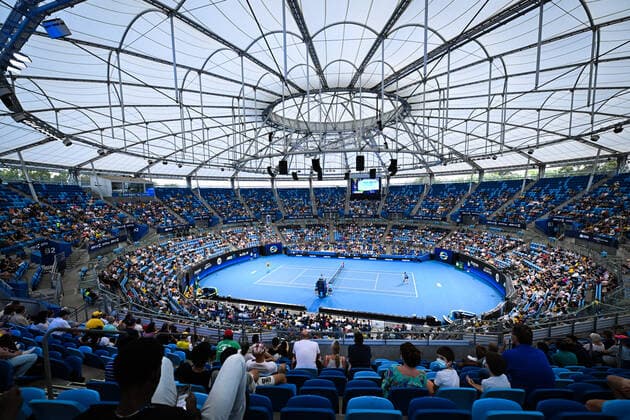 TENNIS ATP, Tennis Herren CUP, A general view of Arthur Rinderknech of Team France in action during his match against James Duckworth of Team Australia on Day 6 of the ATP Cup tennis tournament at the Ken Rosewall Arena in Sydney, Thursday, January 6, 2022. ( NO ARCHIVING, EDITORIAL USE ONLY, NO USE IN BOOKS WITHOUT CONSENT SYDNEY NSW AUSTRALIA  Copyright: xJAMESxGOURLEYx 20220106001611189883