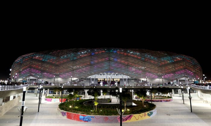 FIFA FuÃŸball WM 2022, SportstÃ¤tten, Education City Stadium General view outside the Education City Stadium in Al Rayyan, Qatar. Taken at night time during the FIFA Arab Cup in the build up to the 2022 FIFA World Cup, WM, Weltmeisterschaft, Fussball Photo by 10 12 2021  Copyright: xx