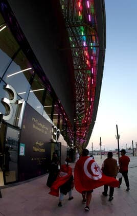 FIFA FuÃŸball WM 2022, SportstÃ¤tten, Education City Stadium General view of Tunisian fans outside the Education City Stadium in Al Rayyan, Qatar, taken during a sunset in the build up to the 2022 FIFA World Cup, WM, Weltmeisterschaft, Fussball Photo by 10 12 2021  Copyright: xx