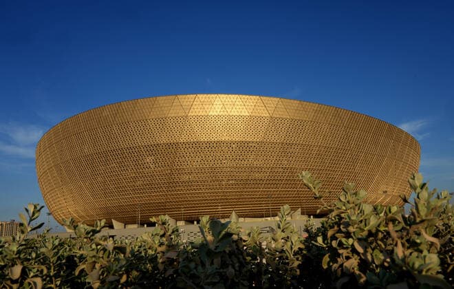 FIFA FuÃŸball WM 2022, SportstÃ¤tten, Lusail Iconic Stadion General view outside the Lusail National Stadium in Lusail, Qatar. Taken during the FIFA Arab Cup in the build up to the 2022 FIFA World Cup, WM, Weltmeisterschaft, Fussball Photo by 17 02 2021  Copyright: xx