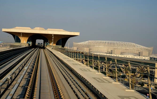 FIFA FuÃŸball WM 2022, SportstÃ¤tten, Ahmed bin Ali Stadion General view of Al Riffa Doha Metro station and Ahmed bin Ali Stadium in Doha, Qatar. Taken in the build up to the 2022 FIFA World Cup, WM, Weltmeisterschaft, Fussball Photo by 15 12 2021  Copyright: xx