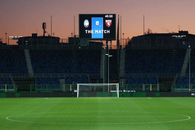 January 6, 2022, BERGAMO, Italia: Panoramic view of Gewiss Stadium at minute 45 the Italian Serie A soccer match Atalanta BC vs Torino FC at the Gewiss Stadium in Bergamo, Italy, 6 January 2022. Torino FC is barred from playing and ordered into quarantine for five days after COVID outbreaks in their team..ANSA PAOLO MAGNI BERGAMO Italia - ZUMAa110 20220106_zaf_a110_045 Copyright: xPaoloxMagnix