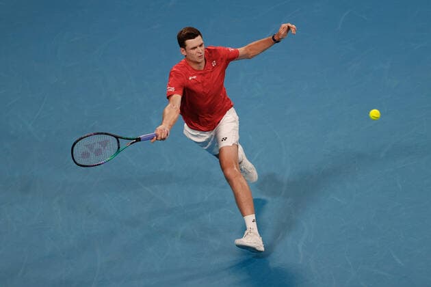 Hubert Hurkacz of Team Poland plays a shot against Roberto Bautista Agut of Team Spain during the ATP, Tennis Herren Cup Semi Final at Sydney Olympic Park Tennis Centre, Sydney, Australia on 7 January 2022. Copyright: xPeterxDovganx 30460389