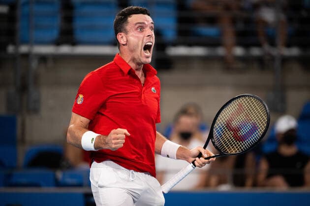 Sport Bilder des Tages TENNIS ATP, Tennis Herren CUP, Roberto Bautista Agut of Team Spain celebrates during his Semi-Final match against Hubert Hurkacz of Team Poland on Day 7 of the ATP Cup tennis tournament at the Ken Rosewall Arena in Sydney, Friday, January 7, 2022. ( NO ARCHIVING, EDITORIAL USE ONLY, NO USE IN BOOKS WITHOUT CONSENT SYDNEY NSW AUSTRALIA  Copyright: xJAMESxGOURLEYx 20220107001611498676