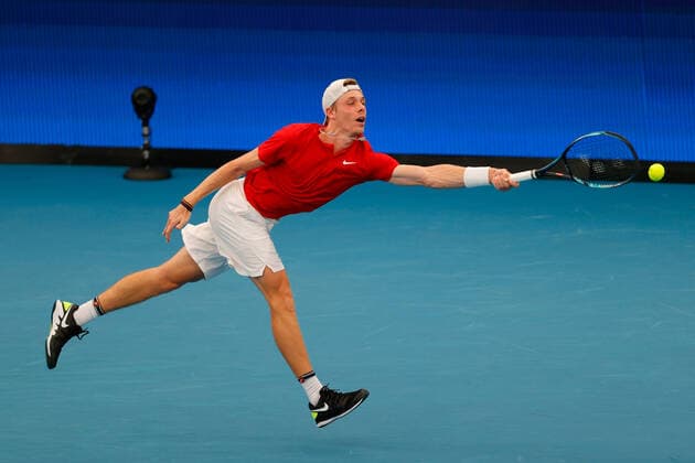 Denis Shapovalov of Team Canada plays a shot against Roman Safiullin of Team Russia during the ATP, Tennis Herren Cup Semi Final at Sydney Olympic Park Tennis Centre, Sydney, Australia on 8 January 2022. Copyright: xPeterxDovganx 30460454