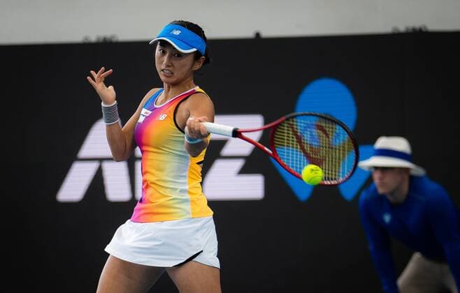 Mandatory Credit: Photo by Rob Prange Shutterstock (12683875x) Misaki Doi of Japan in action during the semi-final at the 2022 Adelaide International WTA, Tennis Damen 500 tennis tournament Adelaide International, Tennis, Memorial Drive Tennis Centre, Adelaide, Australia - 08 Jan 2022 Adelaide International, Tennis, Memorial Drive Tennis Centre, Adelaide, Australia - 08 Jan 2022  Copyright: xRobxPrange Shutterstockx 12683875x