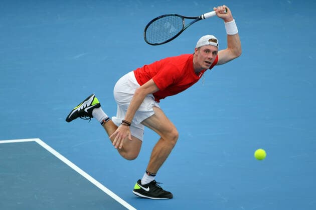 TENNIS ATP, Tennis Herren CUP, Canada?s Denis Shapovalov plays a shot during his semi-finals match against Russia?s Roman Safiullin on Day 8 of the ATP Cup tennis tournament at Qudos Bank Arena in Sydney, Saturday, January 8, 2022. ( NO ARCHIVING, EDITORIAL USE ONLY, NO USE IN BOOKS WITHOUT CONSENT SYDNEY NSW AUSTRALIA  Copyright: xMICKxTSIKASx 20220108001611695419