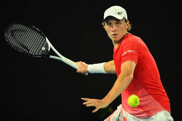 TENNIS MELBOURNE SUMMER SET, Emil Ruusuvuor of Finland in action during their match against Rafael Nadal of Spain on Day 6 of the Melbourne Summer Set tennis tournament at Melbourne Park in Melbourne, Saturday, January 8, 2022. ( NO ARCHIVING, EDITORIAL USE ONLY, NO USE IN BOOKS WITHOUT CONSENT MELBOURNE VIC AUSTRALIA  Copyright: xJAMESxROSSx 0146980391st