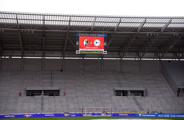 08.01.2022, xhbx, Fussball 1.Bundesliga, SC Freiburg - DSC Arminia Bielefeld emspor, v.l. Tribüne, Sitzschale Europa Park Stadion Freiburg (DFL DFB REGULATIONS PROHIBIT ANY USE OF PHOTOGRAPHS as IMAGE SEQUENCES and or QUASI-VIDEO) Freiburg