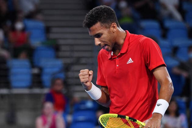 TENNIS ATP, Tennis Herren CUP, Felix Auger-Aliassime of Canada celebrates a point during the ATP Cup Final against Roberto Bautista Agut of Spain n Day 9 of the ATP Cup tennis tournament at Ken Rosewall Arena in Sydney, Sunday, January 9, 2022. ( NO ARCHIVING, EDITORIAL USE ONLY, NO USE IN BOOKS WITHOUT CONSENT SYDNEY NSW AUSTRALIA  Copyright: xDEANxLEWINSx 20220109001611971964