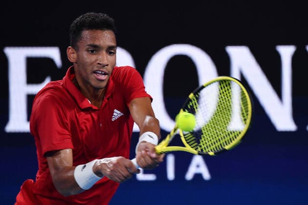 TENNIS ATP, Tennis Herren CUP, Felix Auger-Aliassime of Canada in action during the ATP Cup Final against Roberto Bautista Agut of Spain n Day 9 of the ATP Cup tennis tournament at Ken Rosewall Arena in Sydney, Sunday, January 9, 2022. ( NO ARCHIVING, EDITORIAL USE ONLY, NO USE IN BOOKS WITHOUT CONSENT SYDNEY NSW AUSTRALIA  Copyright: xDEANxLEWINSx 20220109001611972176