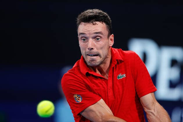 Roberto Bautista Agut of Team Spain hits the ball against Felix Auger-Aliassime of Team Canada during the ATP, Tennis Herren Cup Final at Ken Rosewall Arena, Sydney Olympic Park, Sydney, Australia on 9 January 2022. Copyright: xPeterxDovganx 30460588