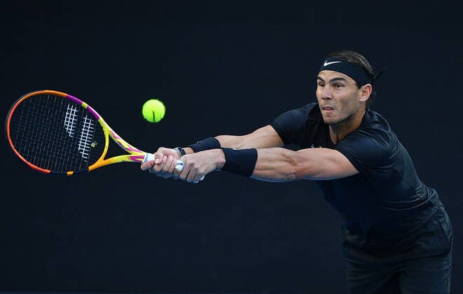 TENNIS MELBOURNE SUMMER SET, Rafael Nadal of Spain in action during their men?s final match against Maxime Cressy of the U.S on Day 7 of the Melbourne Summer Set tennis tournament at Melbourne Park in Melbourne, Sunday, January 9, 2022. ( NO ARCHIVING, EDITORIAL USE ONLY, NO USE IN BOOKS WITHOUT CONSENT MELBOURNE VIC AUSTRALIA  Copyright: xJAMESxROSSx 0146986751st