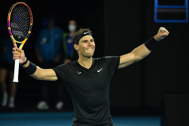 TENNIS MELBOURNE SUMMER SET, Rafael Nadal of Spain reacts after defeating Maxime Cressy of the U.S at the conclusion of the men?s final match on Day 7 of the Melbourne Summer Set tennis tournament at Melbourne Park in Melbourne, Sunday, January 9, 2022. ( NO ARCHIVING, EDITORIAL USE ONLY, NO USE IN BOOKS WITHOUT CONSENT MELBOURNE VIC AUSTRALIA  Copyright: xJAMESxROSSx 0146987419st