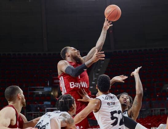 Bayerns 1 Deshaun THOMAS. Basketball, FC Bayern - Chemnitz, am 9.01.2022, Basketball Bundesliga, FC Bayern München Basketball - Niners Chemnitz, Saison 2021-2022, in Muenchen, A U D I D O M E, Deutschland. Quelle Copyright Credit : Oryk HAIST