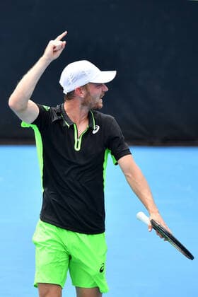 SYDNEY TENNIS CLASSIC, David Goffin of Belgium Bumps celebrates his win over Facundo Bagnis of Argentina on Day 1 of the Sydney Tennis Classic at Sydney Olympic Park in Sydney, Monday, January 10, 2022. ( NO ARCHIVING, EDITORIAL USE ONLY, NO USE IN BOOKS WITHOUT CONSENT SYDNEY NSW AUSTRALIA  Copyright: xDEANxLEWINSx 20220110001612231449