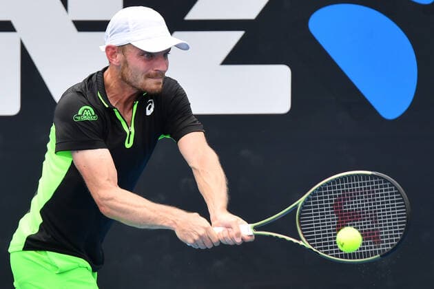 SYDNEY TENNIS CLASSIC, David Goffin of Belgium in action during his win over Facundo Bagnis of Argentina on Day 1 of the Sydney Tennis Classic at Sydney Olympic Park in Sydney, Monday, January 10, 2022. ( NO ARCHIVING, EDITORIAL USE ONLY, NO USE IN BOOKS WITHOUT CONSENT SYDNEY NSW AUSTRALIA  Copyright: xDEANxLEWINSx 20220110001612232032