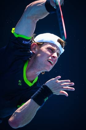 Belgian Zizou Bergs pictured in action during a first round game of the men s qualifications between Belgian Zizou Bergs ATP, Tennis Herren 192) and Ukraine s Sachko (ATP 244) ahead of the Australian Open tennis Grand Slam, Monday 10 January 2022 in Melbourne Park, Melbourne, Australia. Bergs had to abandon injured in the third set. The 2022 edition of the Australian Grand Slam takes place in the ongoing pandemy. PATRICKxHAMILTON  x3169958x