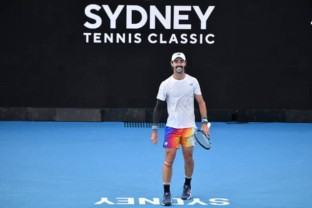 SYDNEY TENNIS CLASSIC, Jordan Thompson of Australiareacts during his win against Marcos Giron of the USA on Day 1 of the Sydney Tennis Classic at Sydney Olympic Park in Sydney, Monday, January 10, 2022. ( NO ARCHIVING, EDITORIAL USE ONLY, NO USE IN BOOKS WITHOUT CONSENT SYDNEY NSW AUSTRALIA  Copyright: xDEANxLEWINSx 20220110001612248440
