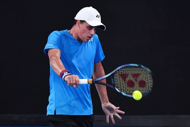 SYDNEY TENNIS CLASSIC, Daniel Altmaier of Germany in action against Fabio Fognini on Day 1 of the Sydney Tennis Classic at Sydney Olympic Park in Sydney, Monday, January 10, 2022. ( NO ARCHIVING, EDITORIAL USE ONLY, NO USE IN BOOKS WITHOUT CONSENT SYDNEY NSW AUSTRALIA  Copyright: xDEANxLEWINSx 20220110001612264128