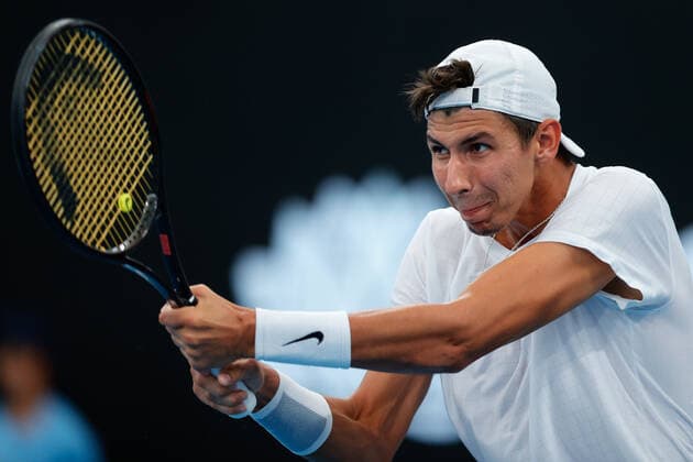 Alexei Popyrin of Australia plays a forehand against Pedro Martinez of Spain during the Sydney Tennis Classic 2022 at Sydney Olympic Park Tennis Centre, Sydney, Australia on 11 January 2022. Copyright: xPeterxDovganx 30470076