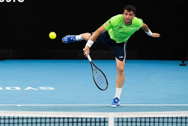 SYDNEY TENNIS CLASSIC, Pedro Martinez of Spain in action during his First Round match against Alexei Popyrin of Australia on Day 2 of the Sydney Tennis Classic at Ken Rosewall Arena, in Sydney, Tuesday, January 11, 2022. ( NO ARCHIVING, EDITORIAL USE ONLY, NO USE IN BOOKS WITHOUT CONSENT SYDNEY NSW AUSTRALIA  Copyright: xJAMESxGOURLEYx 20220111001612474697