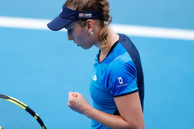 Elise Mertens of Belgium pumps her fist against Fiona Ferro of France during the first round Sydney Tennis Classic 2022 at Sydney Olympic Park Tennis Centre, Sydney, Australia on 11 January 2022. Copyright: xPeterxDovganx 30470100