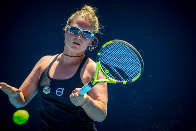 Belgian Bonaventure WTA, Tennis Damen 235) pictured in action during a first round game of the women s qualifications against Romania s Buzarnescu (WTA 122) ahead of the Australian Open tennis Grand Slam, Tuesday 11 January 2022 in Melbourne Park, Melbourne, Australia. The 2022 edition of the Australian Grand Slam takes place in the ongoing pandemic. PATRICKxHAMILTON  x3171442x