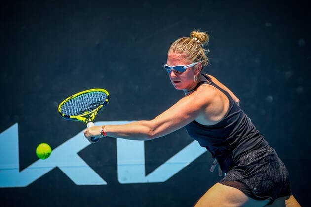 Belgian Bonaventure WTA, Tennis Damen 235) pictured in action during a first round game of the women s qualifications against Romania s Buzarnescu (WTA 122) ahead of the Australian Open tennis Grand Slam, Tuesday 11 January 2022 in Melbourne Park, Melbourne, Australia. The 2022 edition of the Australian Grand Slam takes place in the ongoing pandemic. PATRICKxHAMILTON  x3171455x