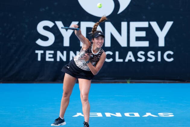 Jessica Pegula of USA serves to Caroline Garcia of France during the first round match at Sydney Tennis Classic 2022 at Sydney Olympic Park Tennis Centre, Sydney, Australia on 11 January 2022. Copyright: xPeterxDovganx 30470108