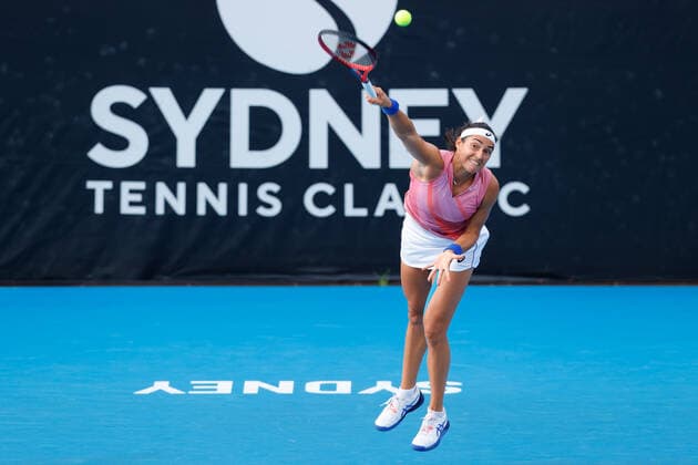 Caroline Garcia of France serves to Jessica Pegula of USA during the first round match at Sydney Tennis Classic 2022 at Sydney Olympic Park Tennis Centre, Sydney, Australia on 11 January 2022. Copyright: xPeterxDovganx 30470114