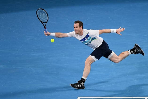 SYDNEY, AUSTRALIA - JANUARY 11: Andy Murray of Great Britain plays a forehand during the Sydney Classic Tennis match between Viktor Durasovic of Norway and Andy Murray of Great Britain at Ken Rosewall Arena on January 11, 2022 in Sydney, Australia. (Photo by Steven Markham Icon Sportswire) TENNIS: JAN 11 Sydney Classic Icon2201110029