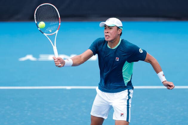 Brandon Naskashima of USA plays a forehand against Fabio Fognini of Italy during the Round of 16 match at the Sydney Tennis Classic 2022 at Sydney Olympic Park Tennis Centre, Sydney, Australia on 12 January 2022. Copyright: xPeterxDovganx 30470211