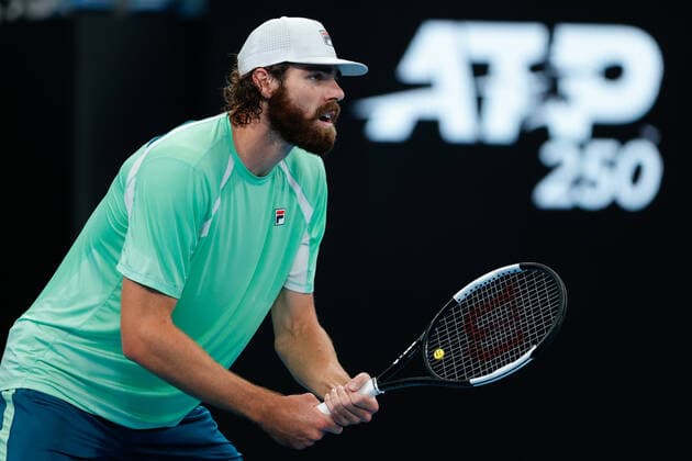 Reilly Opelka of USA waiting for a serve against Jordan Thompson of Australia during the Round of 16 match at the Sydney Tennis Classic 2022 at Sydney Olympic Park Tennis Centre, Sydney, Australia on 12 January 2022. Copyright: xPeterxDovganx 30470275