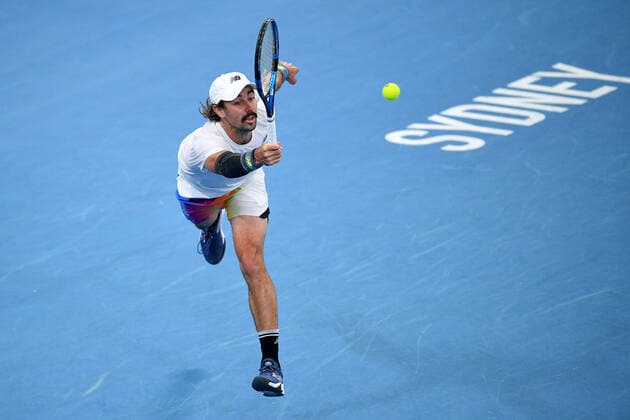 SYDNEY TENNIS CLASSIC, Jordan Thompson of Australia in action during his Round of 16 match against Reilly Opelka of the USA on Day 3 of the Sydney Tennis Classic at Sydney Olympic Park in Sydney, Wednesday, January 12, 2022. ( NO ARCHIVING, EDITORIAL USE ONLY, NO USE IN BOOKS WITHOUT CONSENT SYDNEY NSW AUSTRALIA  Copyright: xDANxHIMBRECHTSx 20220112001612727845