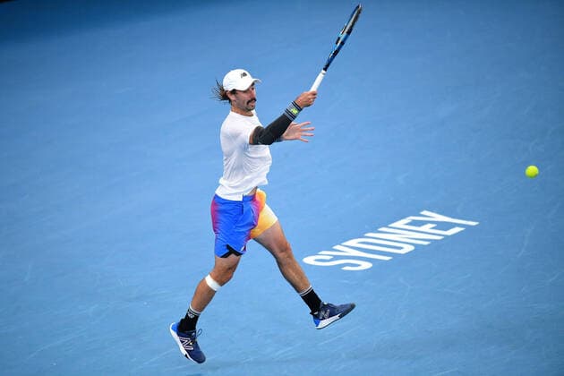 SYDNEY TENNIS CLASSIC, Jordan Thompson of Australia in action during his Round of 16 match against Reilly Opelka of the USA on Day 3 of the Sydney Tennis Classic at Sydney Olympic Park in Sydney, Wednesday, January 12, 2022. ( NO ARCHIVING, EDITORIAL USE ONLY, NO USE IN BOOKS WITHOUT CONSENT SYDNEY NSW AUSTRALIA  Copyright: xDANxHIMBRECHTSx 20220112001612728398