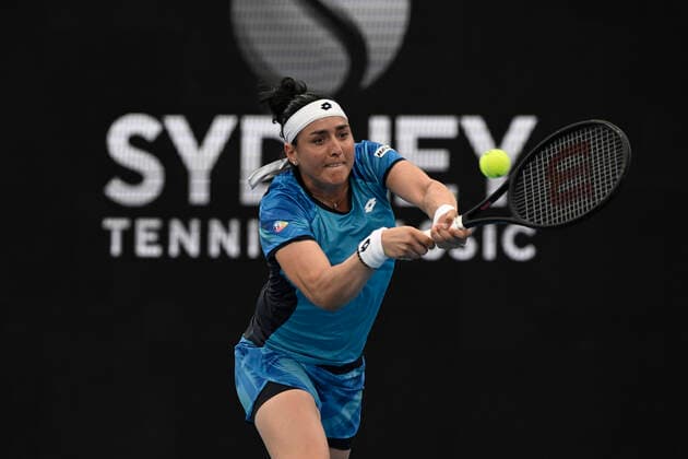 12th January 2022: Ken Rosewall Arena, Sydney Olympic Park, Sydney, Australia; Sydney Tennis Classic, Day 4: Ons Jabeur of Tunisia hits a backhand to Petra Kvitova of Czechoslovakia  ActionPlus12355535 NigelxOwen