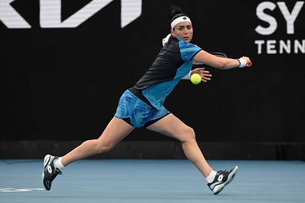 12th January 2022: Ken Rosewall Arena, Sydney Olympic Park, Sydney, Australia; Sydney Tennis Classic, Day 4: Ons Jabeur of Tunisia hits a backhand to Petra Kvitova of Czechoslovakia  ActionPlus12355532 NigelxOwen