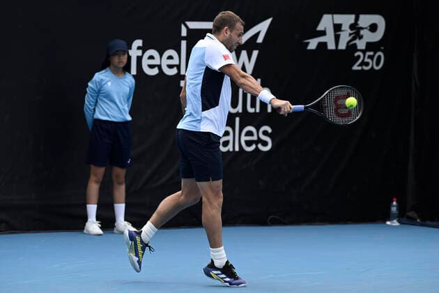 12th January 2022: Sydney Olympic Park, Sydney, Australia; Sydney Tennis Classic, Day 4: Daniel Evans of Great Britain hits a backhand to Pedro Martinez of Spain  ActionPlus12355586 NigelxOwen