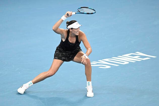 12th January 2022: Ken Rosewall Arena, Sydney Olympic Park, Sydney, Australia; Sydney Tennis Classic, Day 4: Garbine Muguruza of Spain watches her forehand return to Ekaterina Alexandrova of Russia  ActionPlus12355596 NigelxOwen