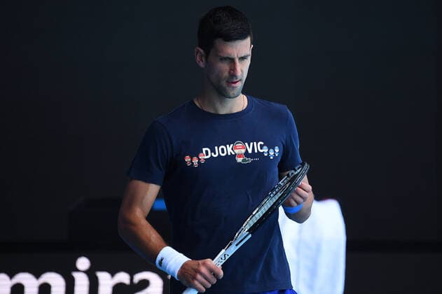 TENNIS NOVAK DJOKOVIC, Novak Djokovic of Serbia is seen during a training session at Melbourne Park in Melbourne, Wednesday, January 12, 2022. ( NO ARCHIVING, EDITORIAL USE ONLY, NO USE IN BOOKS WITHOUT CONSENT MELBOURNE VIC AUSTRALIA  Copyright: xJAMESxROSSx 0147128574st