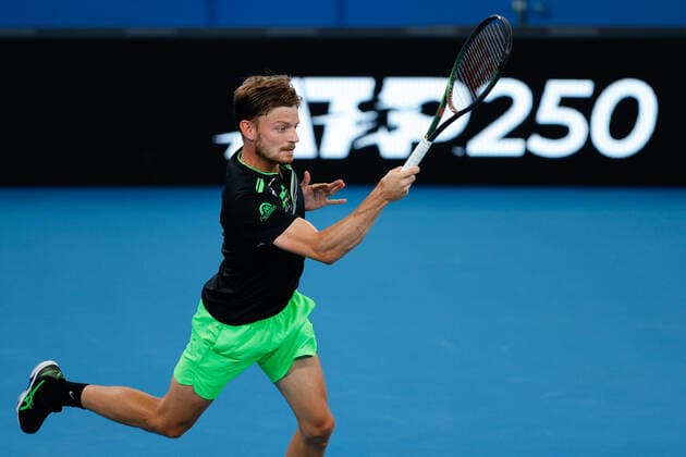 David Goffin of Belgium plays a forehand against Denis Kudla of USA during the Sydney Tennis Classic 2022 at Sydney Olympic Park Tennis Centre, Sydney, Australia on 12 January 2022. Copyright: xPeterxDovganx 30470305