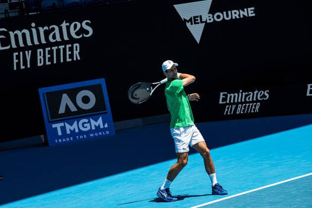 TENNIS AUSTRALIAN OPEN NOVAK DJOKOVIC PRACTICE, Novak Djokovic of Serbia during a training session at Melbourne Park in Melbourne, Thursday, January 13, 2022. Defending Australian Open champion Novak Djokovic remains in limbo awaiting a decision from Immigration Minister Alex Hawke. ( NO ARCHIVING, EDITORIAL USE ONLY, NO USE IN BOOKS WITHOUT CONSENT MELBOURNE VIC AUSTRALIA  Copyright: xDIEGOxFEDELEx 20220113001612980992