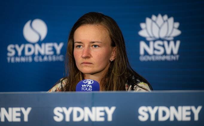 Mandatory Credit: Photo by Rob Prange Shutterstock (12751288be) Barbora Krejcikova of the Czech Republic talks to the media after the quarter-final of the 2022 Sydney Tennis Classic WTA, Tennis Damen 500 tennis tournament Sydney Tennis Classic, Day 4, Tennis, Olympic Park, Sydney, Australia - 13 Jan 2022 Sydney Tennis Classic, Day 4, Tennis, Olympic Park, Sydney, Australia - 13 Jan 2022  Copyright: xRobxPrange Shutterstockx 12751288be