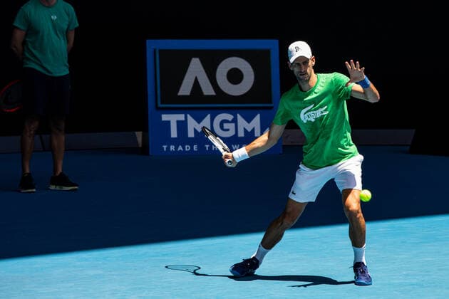 TENNIS AUSTRALIAN OPEN NOVAK DJOKOVIC PRACTICE, Novak Djokovic of Serbia during a training session at Melbourne Park in Melbourne, Thursday, January 13, 2022. Defending Australian Open champion Novak Djokovic remains in limbo awaiting a decision from Immigration Minister Alex Hawke. ( NO ARCHIVING, EDITORIAL USE ONLY, NO USE IN BOOKS WITHOUT CONSENT MELBOURNE VIC AUSTRALIA  Copyright: xDIEGOxFEDELEx 20220113001612984545
