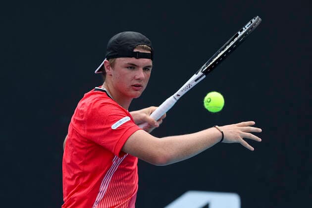 Dominic Stricker (SUI), Qualifikationsrunde, Australian Open 2022 Tennis - Australian Open 2022 - Grand Slam - Melbourne Park - Melbourne - Victoria - Australia - 13 January 2022. Copyright: xJuergenxHasenkopfx