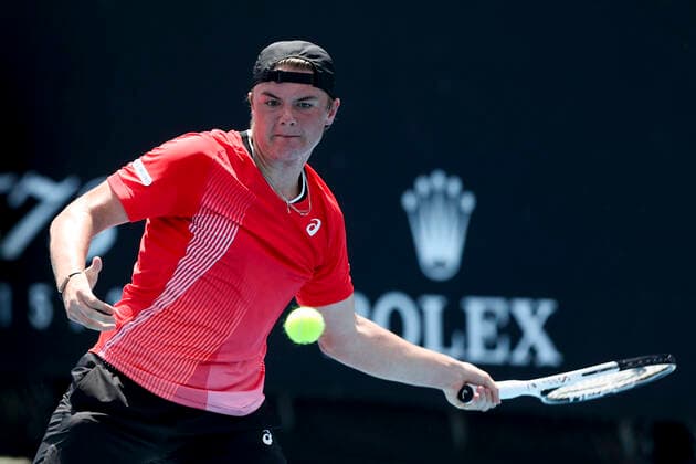Dominic Stricker (SUI), Qualifikationsrunde, Australian Open 2022 Tennis - Australian Open 2022 - Grand Slam - Melbourne Park - Melbourne - Victoria - Australia - 13 January 2022. Copyright: xJuergenxHasenkopfx